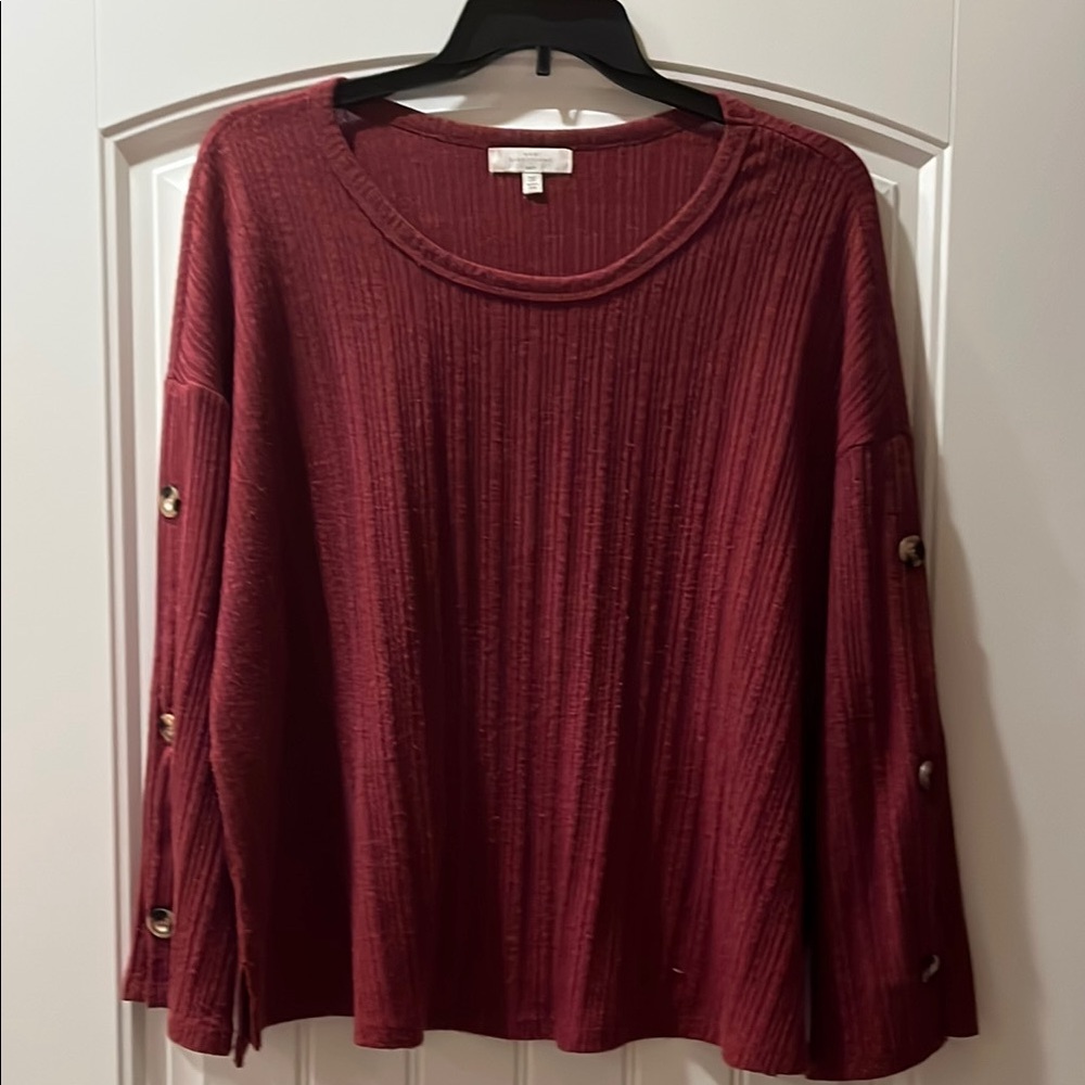 Women's Burgundy Top with Button Accents